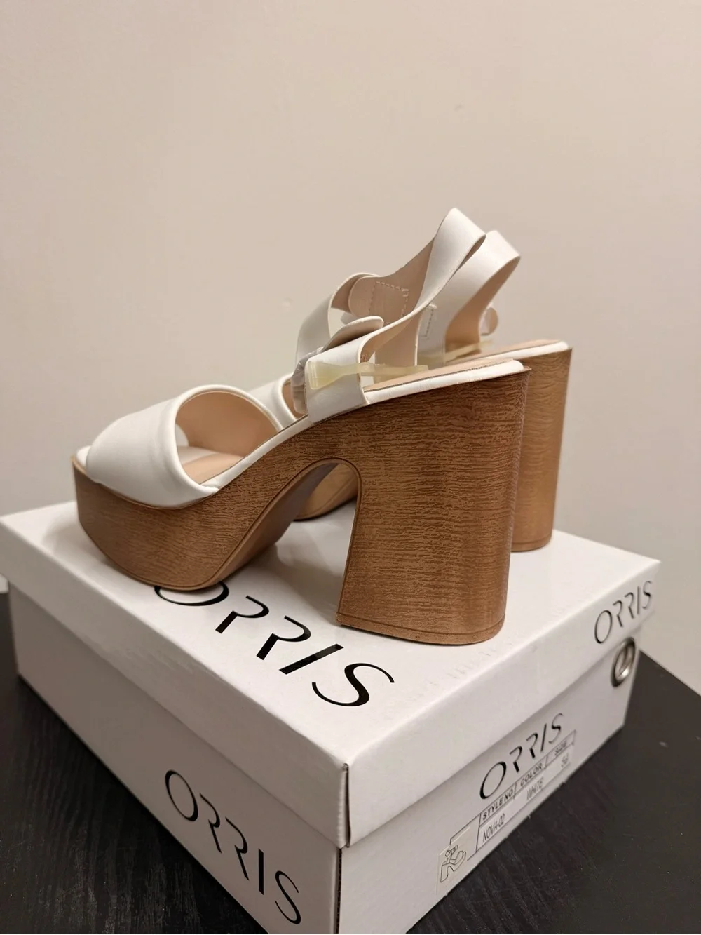 White Platform Block Heel Sandal with Ankle Strap - Picture 5 of 9